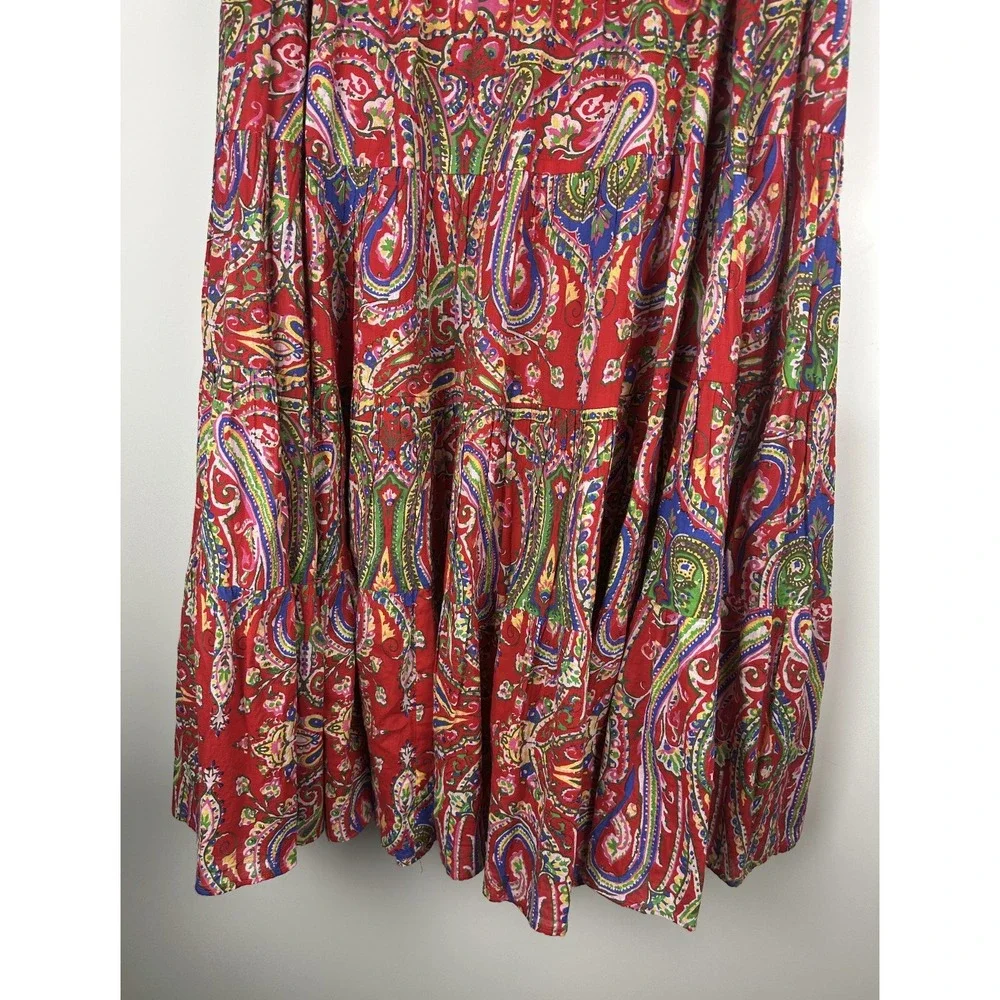 Lauren by Ralph Lauren Red Paisley Tiered Midi Maxi Full Length Skirt Size Large - Picture 4 of 9